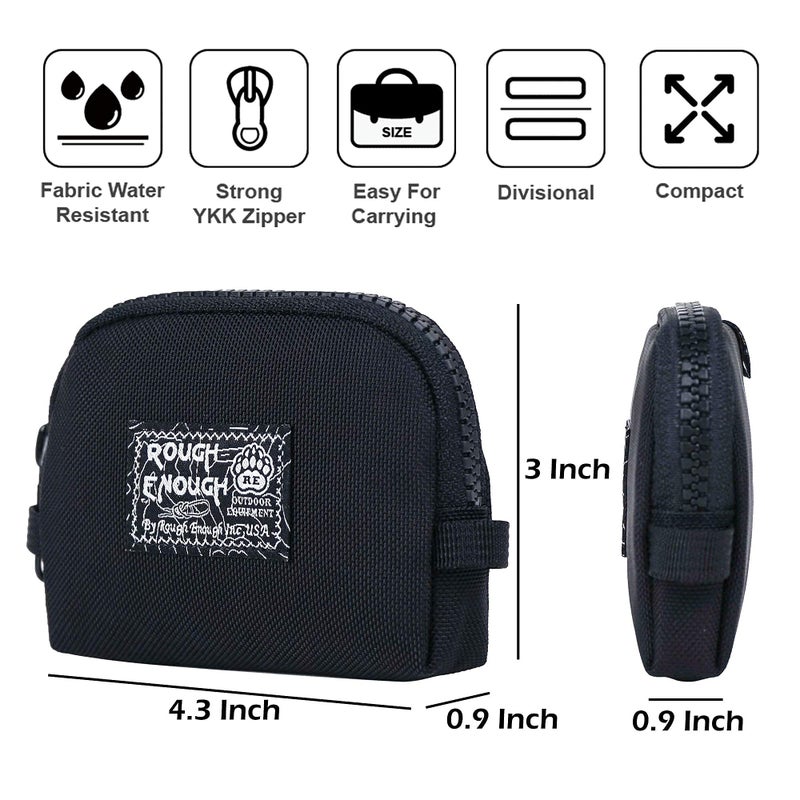 RE ROUGH ENOUGH Rough Enough Small Coin Purse Card Wallet Keychain Pouch for Men Women with Zipper Neck Lanyard Black Cordura Water Repellent - Image 4